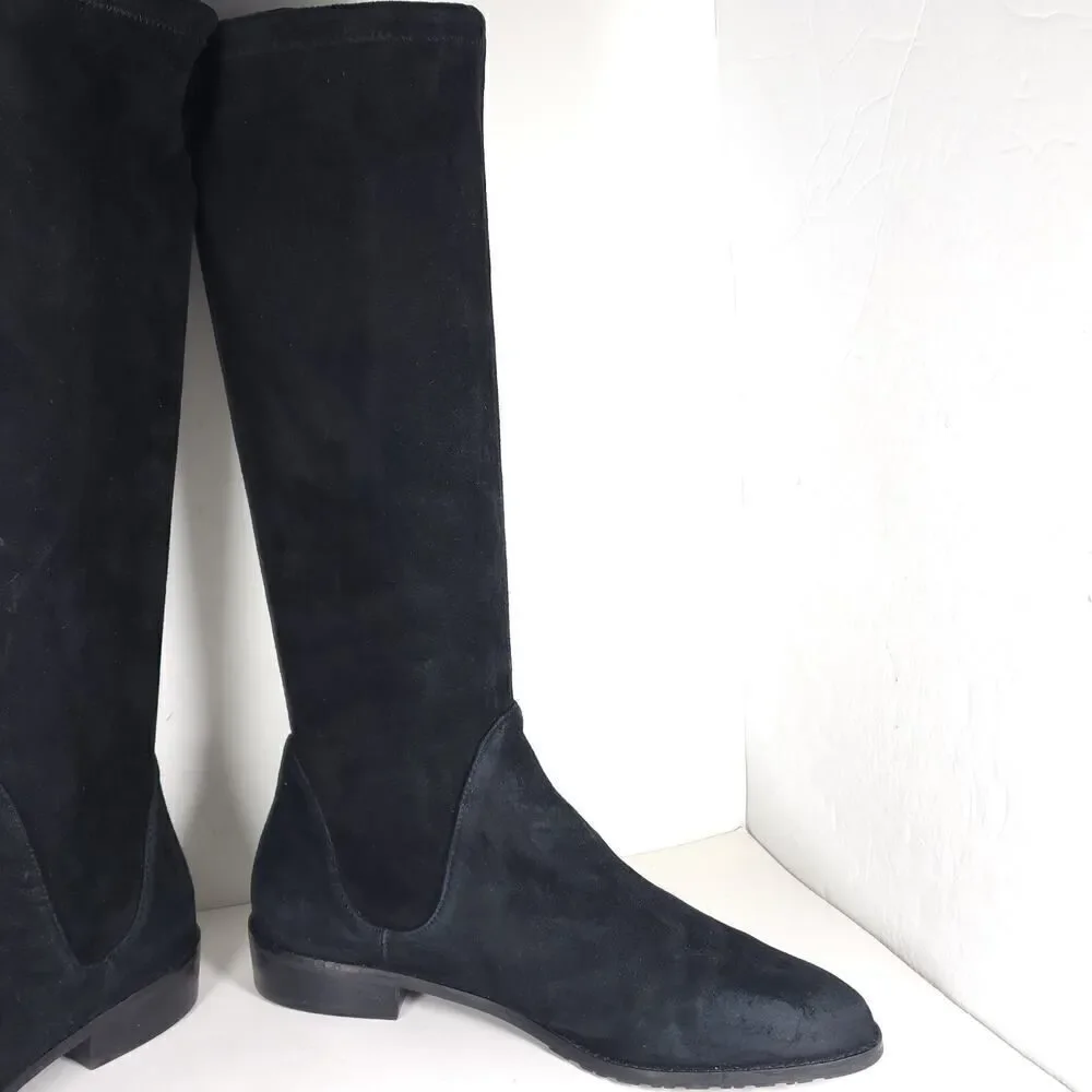 Stuart Weitzman Women's Lilene US 9 Black Suede Stretch Pull On Knee High Boots